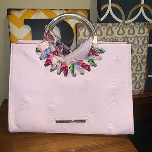 Betsey Johnson bag NWT!! Pale pink w/ clear handles & scarf